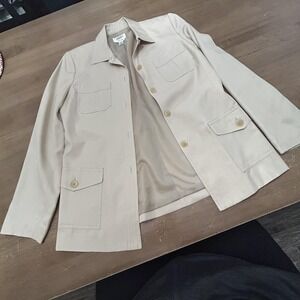 Talbots Blazer Womens 4 Beige Pure Silk 4 Button Safari Utility Jacket Lined